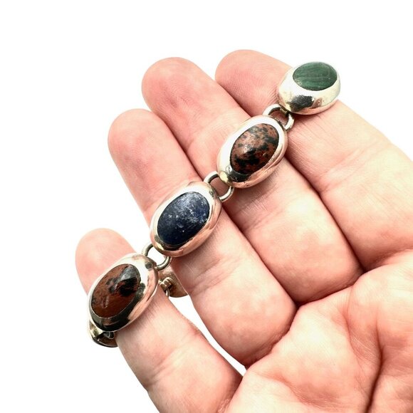 Mexico Womens Sterling Silver Multi Gemstone Bracelet 7 Inch - Picture 3 of 3